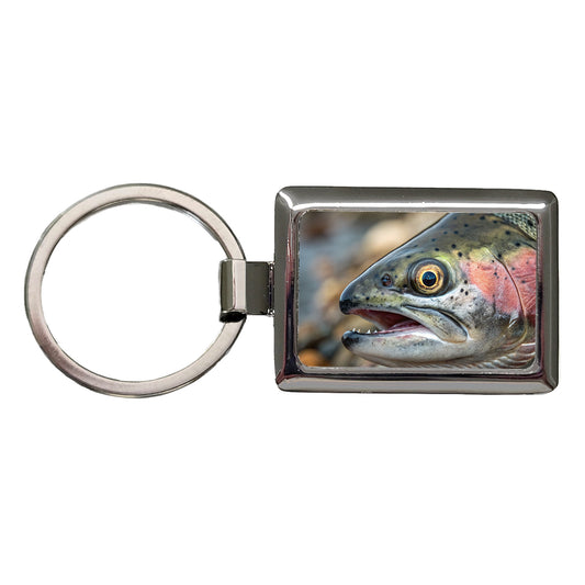 Salmon Fish Eye Close Up Fishing Rectangle Metal Keychain