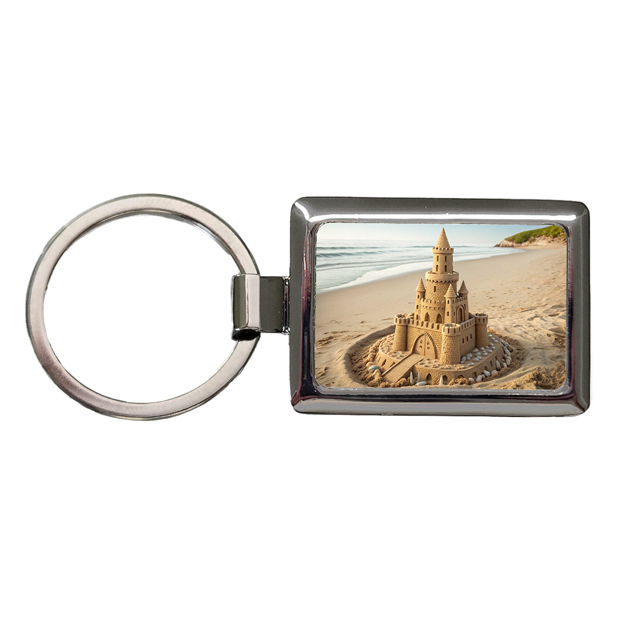 Sandcastle On Beach Cute Rectangle Metal Keychain