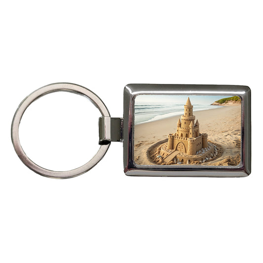 Sandcastle On Beach Cute Rectangle Metal Keychain
