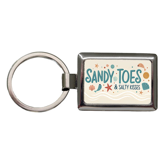 Sandy Toes Salty Kisses Ocean Beach Shells Rectangle Metal Keychain