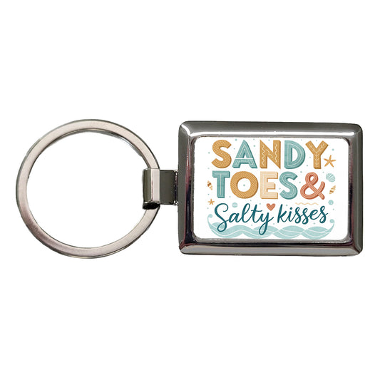 Sandy Toes Salty Kisses Ocean Beach Rectangle Metal Keychain