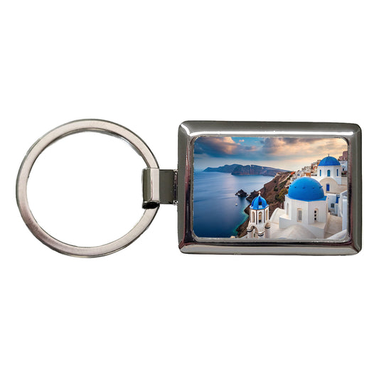 Santorini Greece Travel Beautiful Rectangle Metal Keychain
