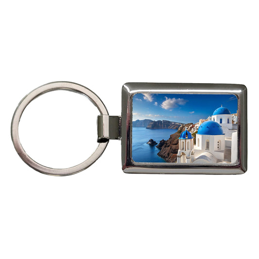 Santorini Greece Travel Stunning Rectangle Metal Keychain