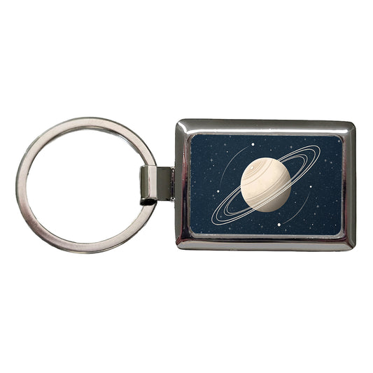 Saturn Planet Rings Space Rectangle Metal Keychain