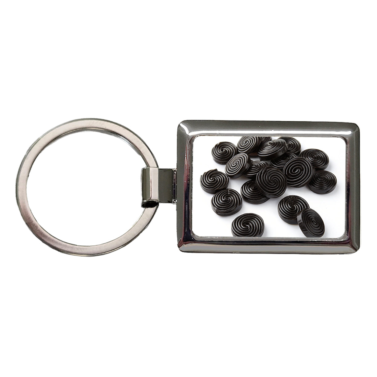 Scattered Black Licorice Rectangle Metal Keychain
