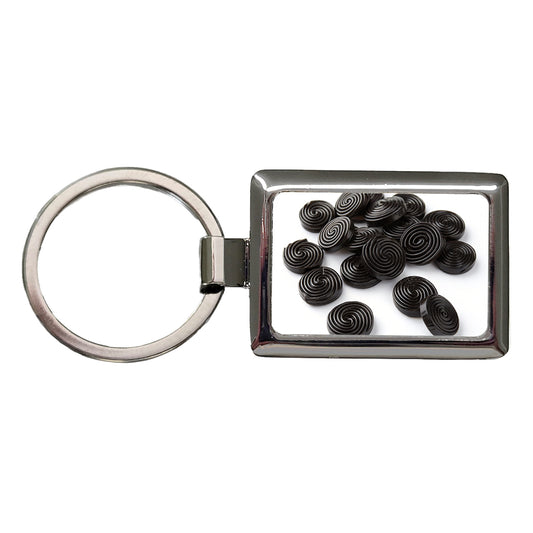 Scattered Black Licorice Rectangle Metal Keychain