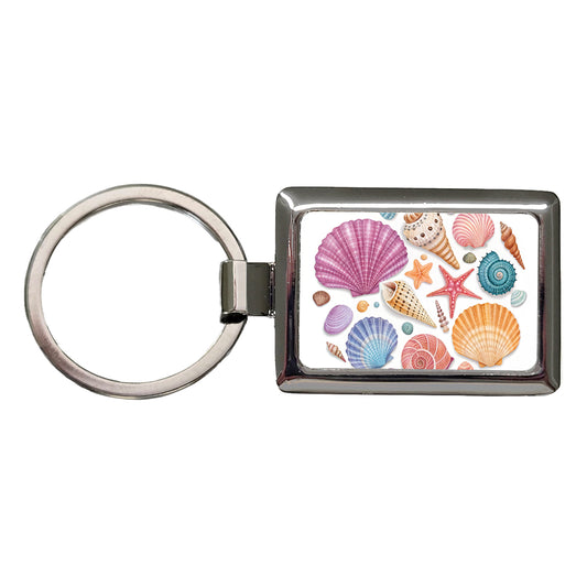 Seashell Collage Colorful Rectangle Metal Keychain