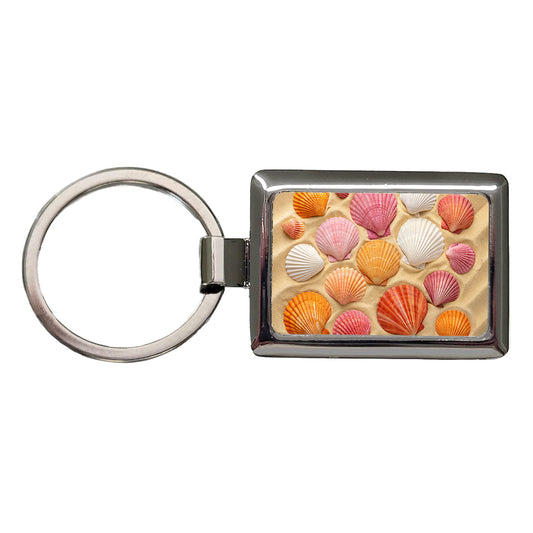 Seashells On Sandy Beach Background Rectangle Metal Keychain