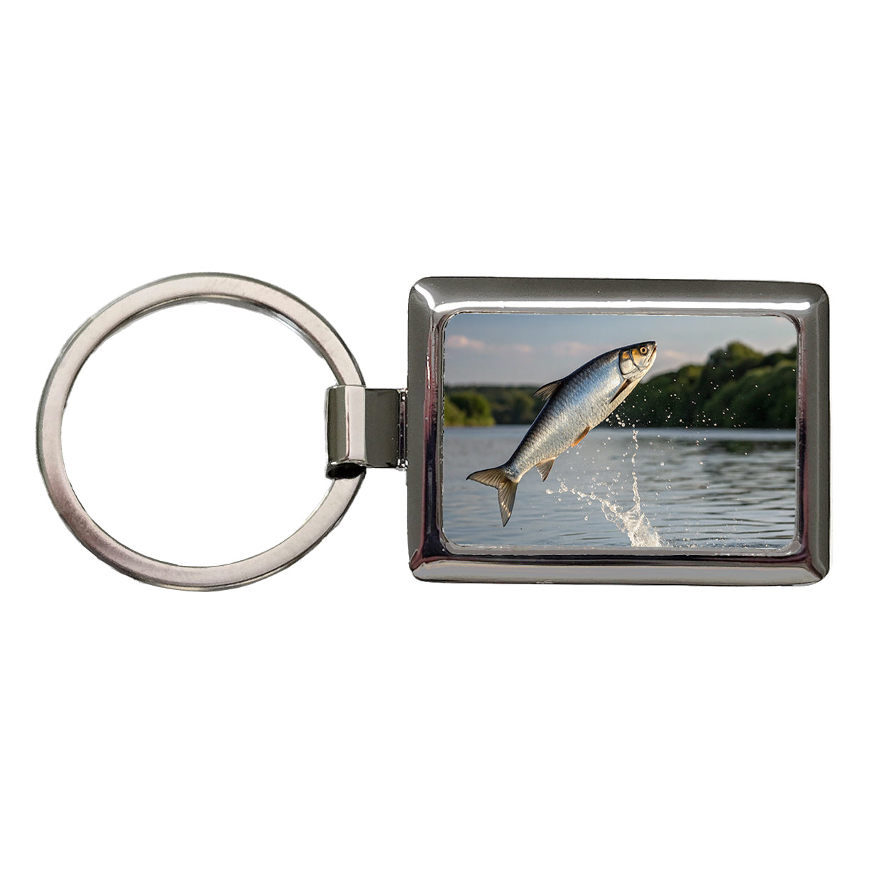Shad Fish Jumping Fishing Rectangle Metal Keychain