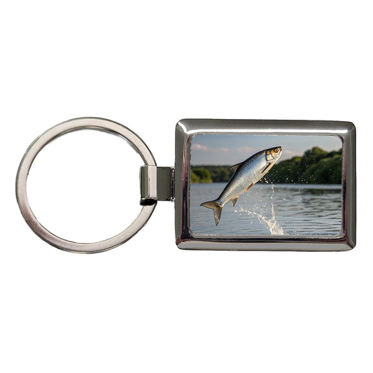 Shad Fish Jumping Fishing Rectangle Metal Keychain