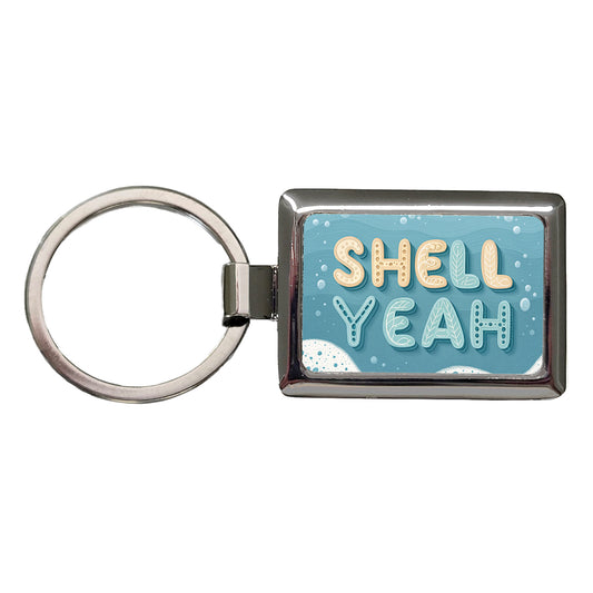 Shell Yeah Sea Foam Ocean Beach Rectangle Metal Keychain