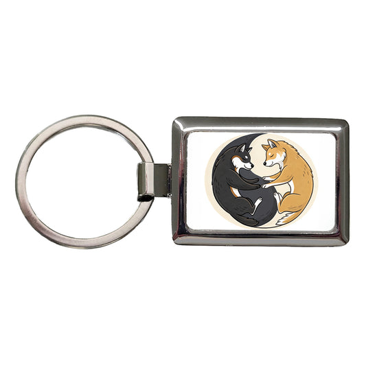 Shiba Inus Yin Yang Dogs Rectangle Metal Keychain