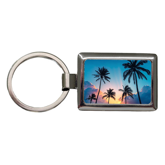 Silhouetted Palm Trees Beautiful Sky Rectangle Metal Keychain
