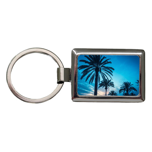 Silhouetted Palm Trees Blue Sky Rectangle Metal Keychain