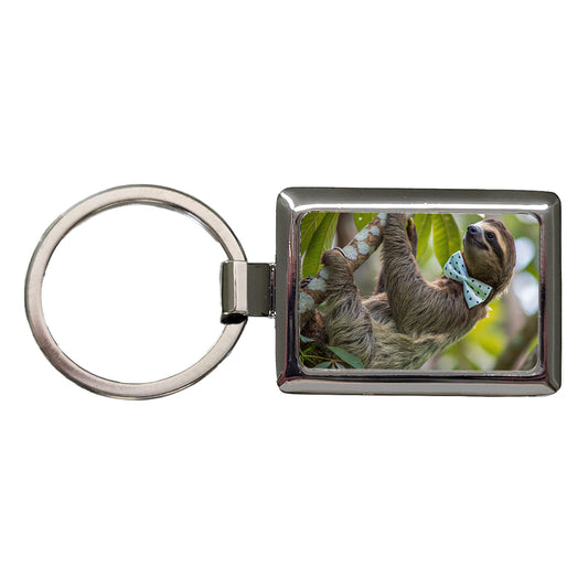 Sloth Wearing Bow Tie Funny Rectangle Metal Keychain