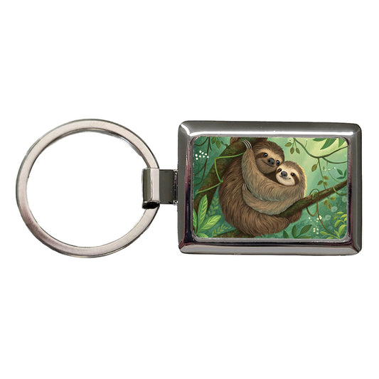 Sloths Hugging Love Rectangle Metal Keychain