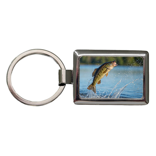 Smallmouth Bass Fish Jumping Fishing Rectangle Metal Keychain
