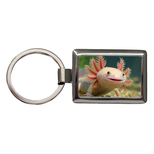 Smiling Axolotl Adorable Rectangle Metal Keychain