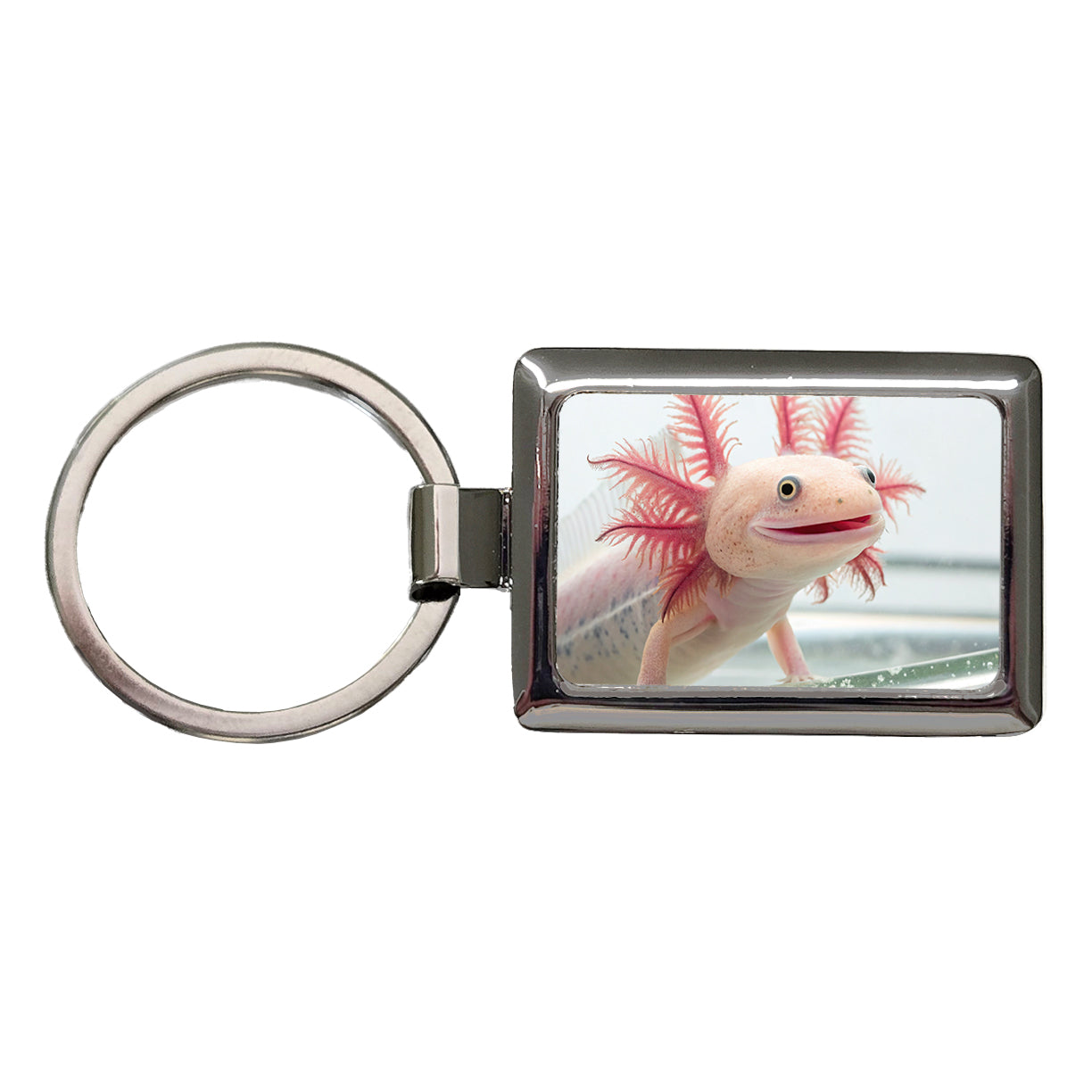 Smiling Axolotl Cute Funny Rectangle Metal Keychain