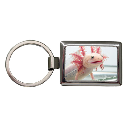 Smiling Axolotl Cute Funny Rectangle Metal Keychain