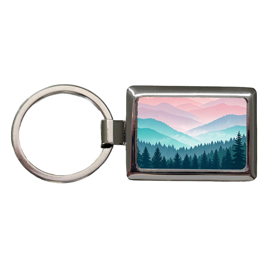 Soft Gradient Pastels Hills Trees Rectangle Metal Keychain