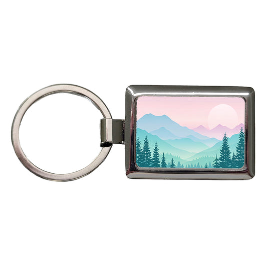 Soft Gradient Pastels Mountains Rectangle Metal Keychain