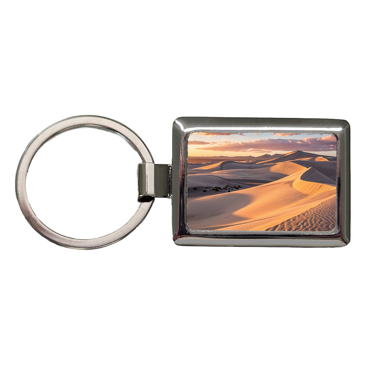 Soft Rolling Sand Dunes At Golden Hour Desert Rectangle Metal Keychain