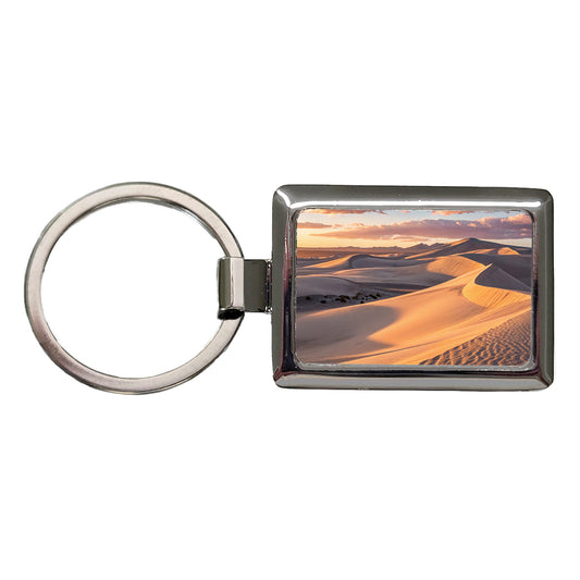 Soft Rolling Sand Dunes At Golden Hour Desert Rectangle Metal Keychain