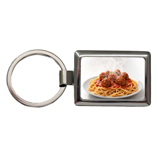 Spaghetti And Meatballs Italian Plate Rectangle Metal Keychain