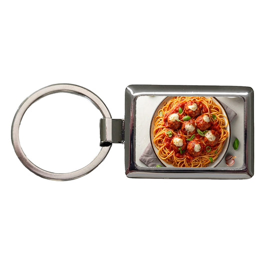 Spaghetti And Meatballs Top Down View Pasta Rectangle Metal Keychain