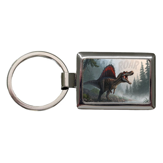 Spinosaurus Roar Dinosaur Rectangle Metal Keychain