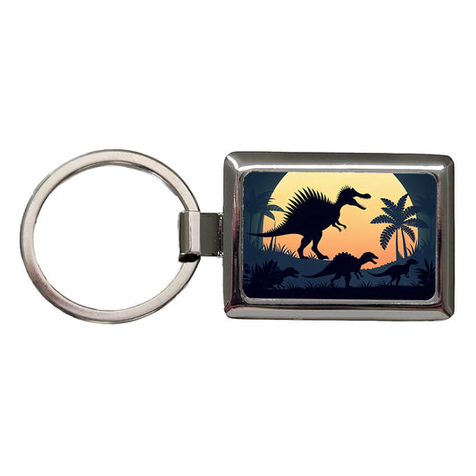 Spinosaurus Silhouettes Dinosaurs Rectangle Metal Keychain