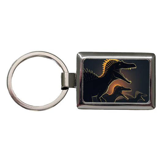Spinosaurus Silhouettes Night Dinosaurs Rectangle Metal Keychain