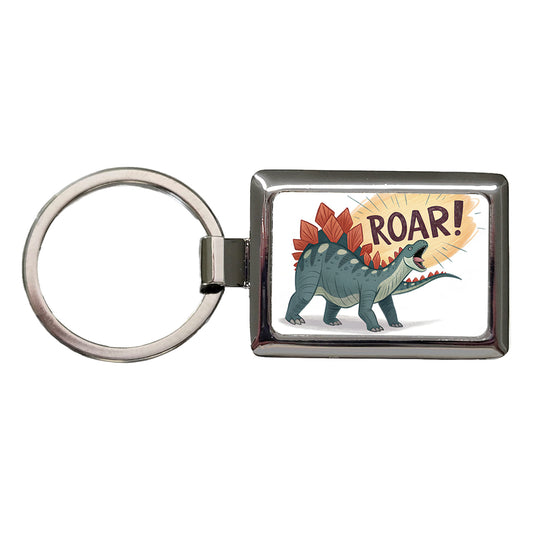 Stegosaurus Roar Dinosaur Rectangle Metal Keychain