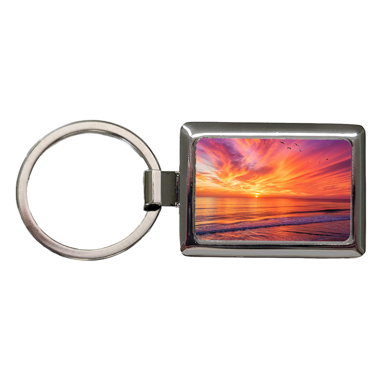 Sunrise Sunset Over The Ocean Beach Rectangle Metal Keychain