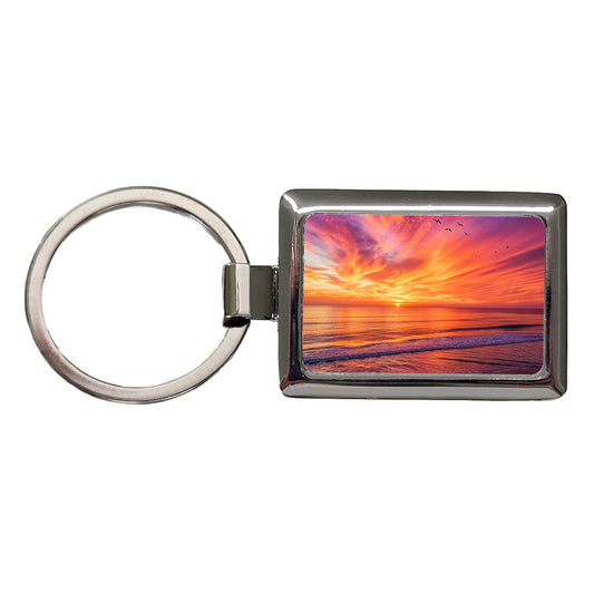 Sunrise Sunset Over The Ocean Beach Rectangle Metal Keychain