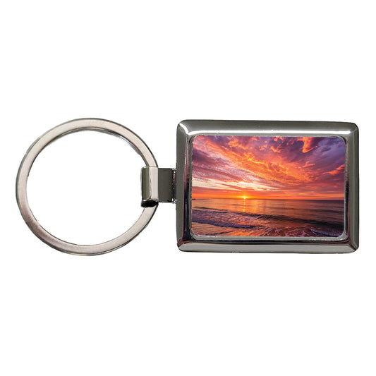 Sunrise Sunset Over The Ocean Rectangle Metal Keychain