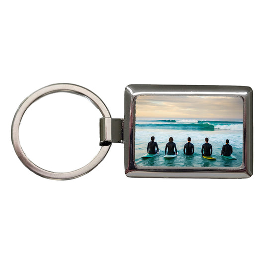 Surfing Surfers Surfboards Lineup Ocean Rectangle Metal Keychain