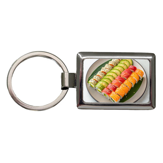 Sushi Rolls Plate Rectangle Metal Keychain