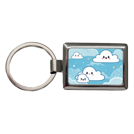 Sweet Puffy Clouds Kawaii Style Rectangle Metal Keychain
