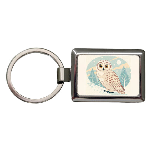 Sweet Snowy Owl Winter Rectangle Metal Keychain