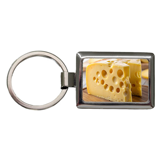 Swiss Cheese on Cutting Board Rectangle Metal Keychain