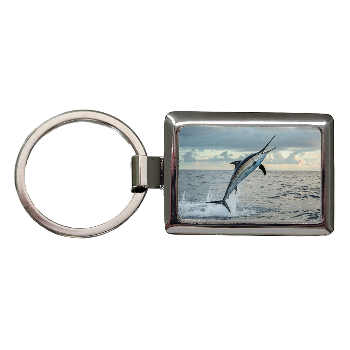 Swordfish Jumping Fishing Rectangle Metal Keychain