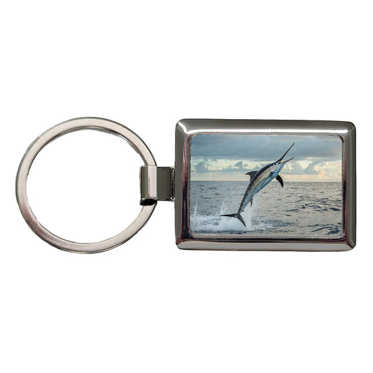 Swordfish Jumping Fishing Rectangle Metal Keychain