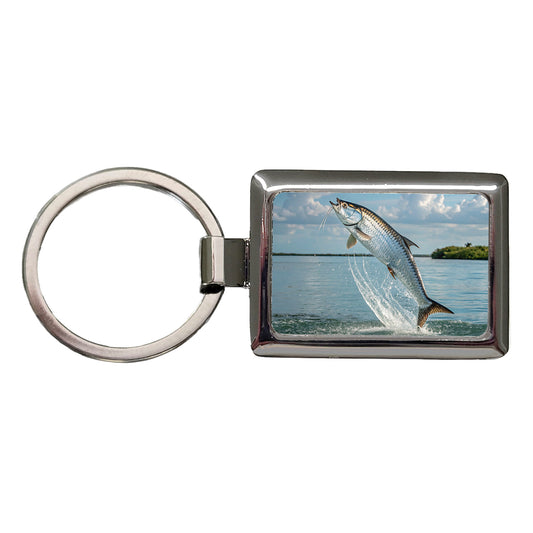 Tarpon Fish Jumping Fishing Rectangle Metal Keychain