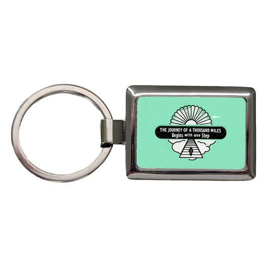 The Journey Of A Thousand Miles Begins With One Step Inspirational Rectangle Metal Keychain