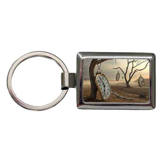 The Persistence Of Memory By Salvador Dali Parody Clocks Rectangle Metal Keychain