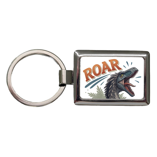 Therizinosaurus Roar Bold Dinosaur Rectangle Metal Keychain