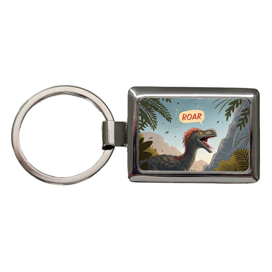 Therizinosaurus Roar Dinosaur Rectangle Metal Keychain
