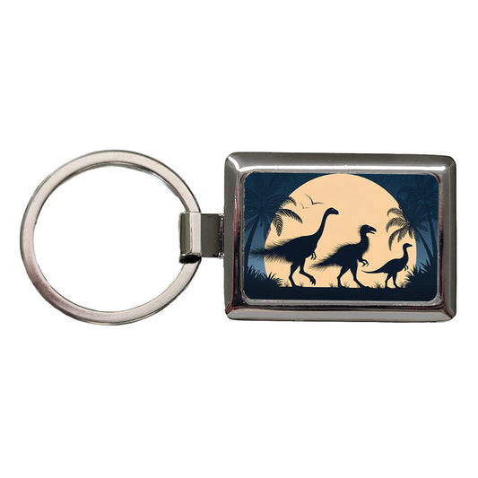 Therizinosaurus Silhouettes Night Dinosaurs Rectangle Metal Keychain
